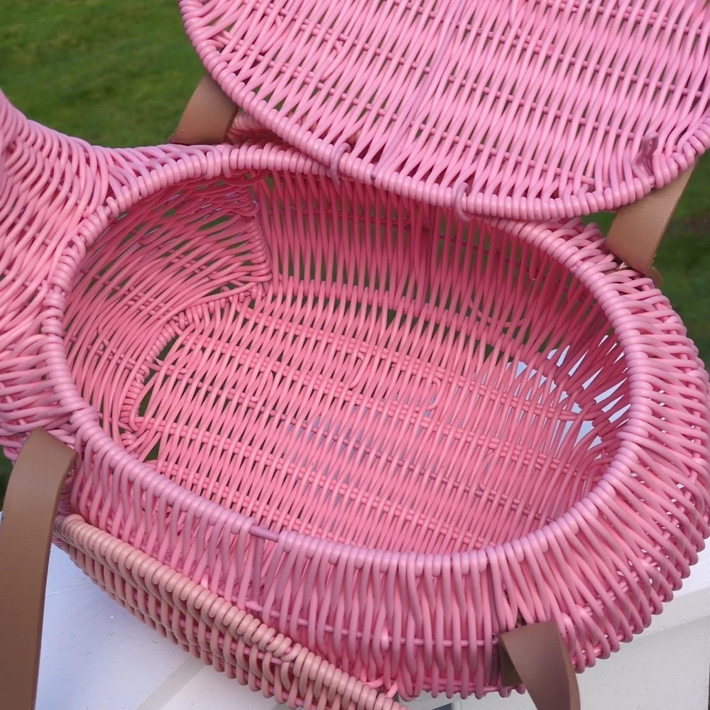 NWOT Pink Flamingo Wicker Purse Bag Basket - Picture 5 of 13